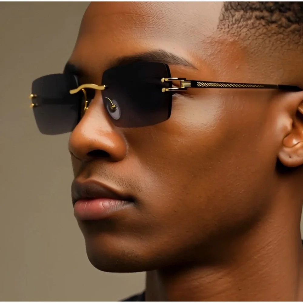 Men Sunglasses Dark Black Lens Outdoor Driving Diamond Cut Cholo Street‎ Trendy